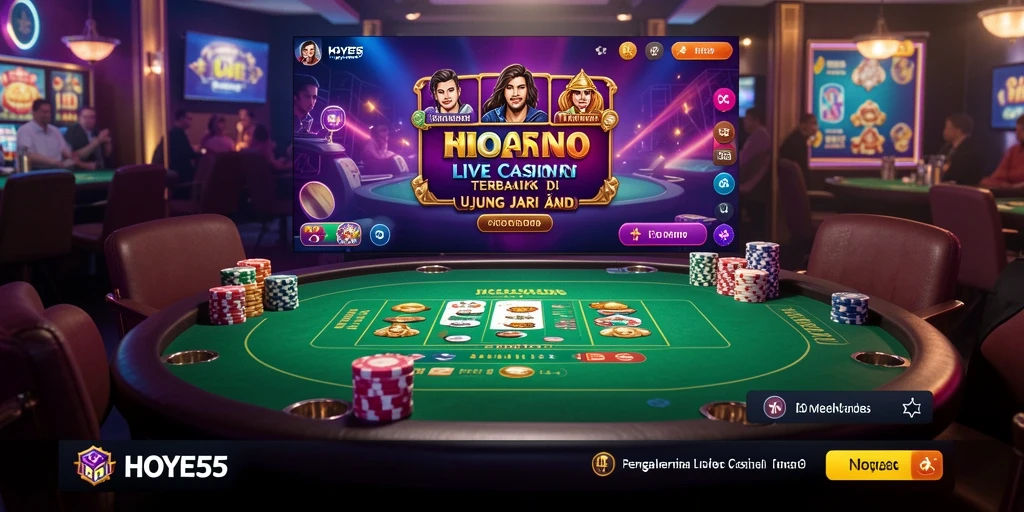 Tampilan gameplay HOYE55 dengan dealer langsung dan suasana kasino yang nyata.
